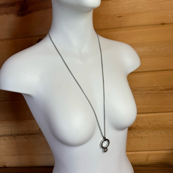 EDBLAD Crystal, silver steel heavy long necklace circle sparkly abstract unique - Picture 4 of 7